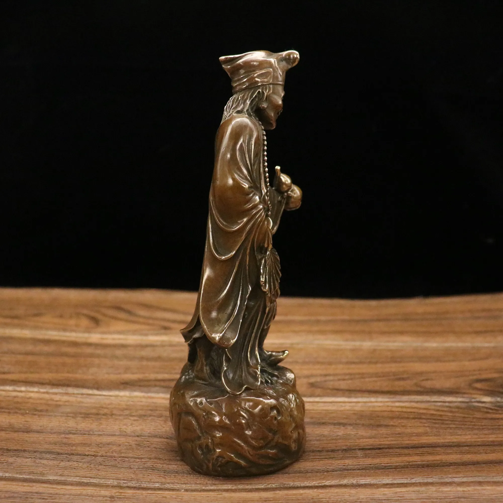 9"Tibetan Temple Collection Old Brasse Monk Living Buddha Help the world Standing Buddha Worship Hall Town house Exorcism view 6