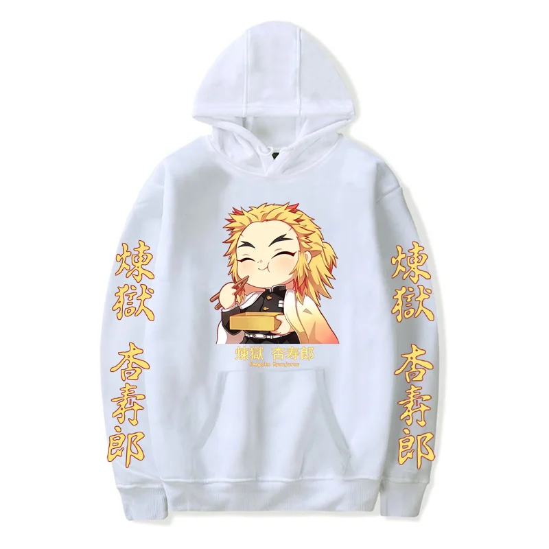 Anime Demon Slayer Hoodies Women Men Sweatshirts Chibi Rengoku Eating Autumn Unisex Pullover Hip Hop Manga Japanese Streetwear