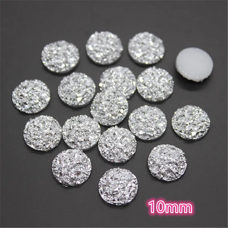 100pcs 10 millimetri Argento/Nero AB Druzy Superficie di Pietra Del Cuore Della Resina Flatback Cabochon del Mestiere di DIY Accessori Artesanato