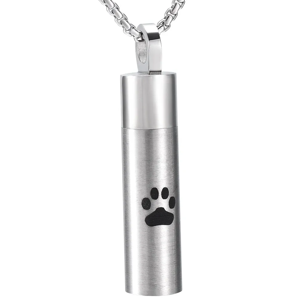 

Pet Urn Pendant for Ashes Stainless Steel Black Dog/Cat Paw Print Cylinder Necklace Memorial Keepsake Cremation Jewelry