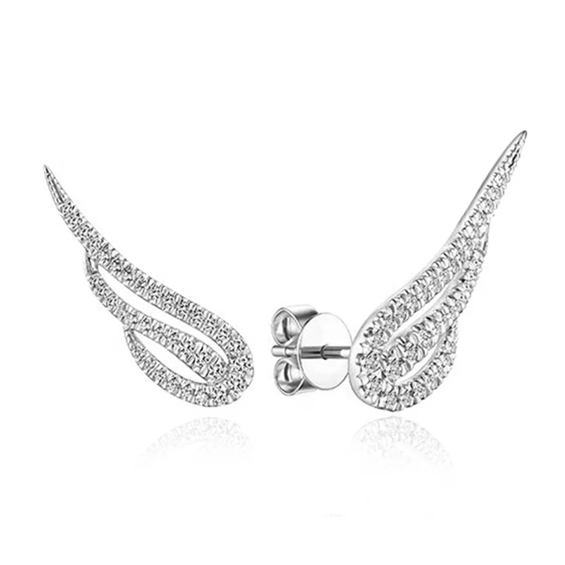 Huitan Dazzling Angle Wings Stud Earrings Women Micro Paved CZ Simple Stylish Female Earrings Daily Wear Party Trendy Jewelry