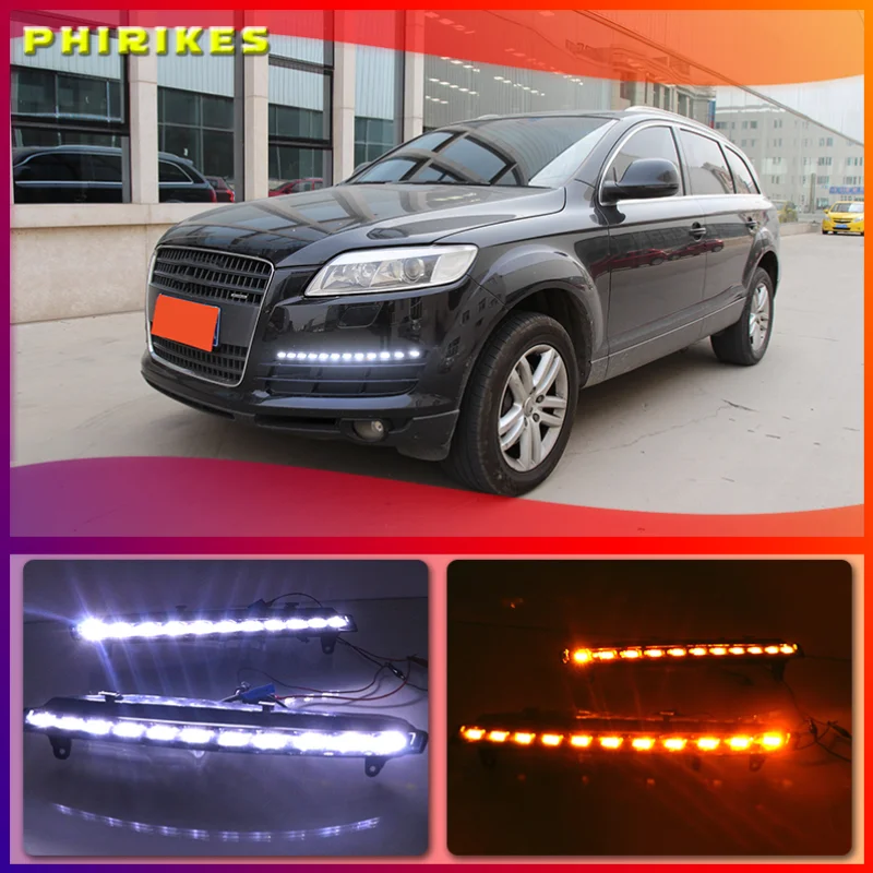 

2Pcs For Audi Q7 2006 2007 2008 2009 LED DRL Daytime Running Lights Daylight Fog light with yellow turn Signal