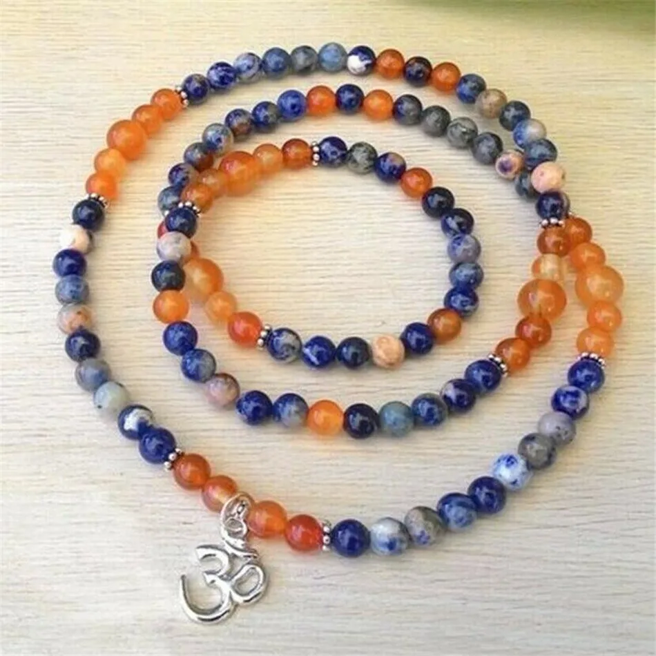 

6MM Orange Agate Bracelet 108 Beads Buddha Pendant Lucky Pray Reiki Spirituality Meditation Energy Unisex Wrist Prayer