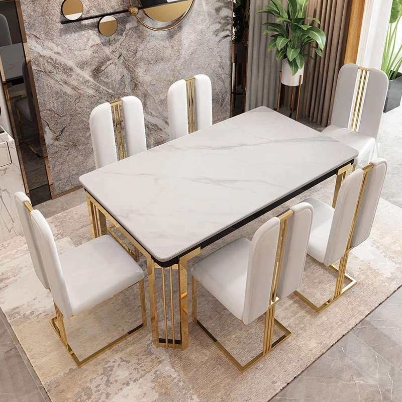 Italian Minimalist Modern Simple Rectangular Dining Table Nordic Marble Dining Table Chair Combination