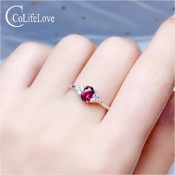 Colife Jewelry 925 Silver Garnet Ring for Daily Wear 4mm*6mm Natural Garnet Silver Ring Stelring Silver Garnet Jewelry