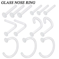 1PC Glass Nose Stud Transparent Glass Straight Nose Ring Retainer Holder Nose Hoop Ring Body Piercing Jewelry