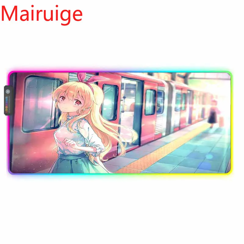 Mairuige Metro Train Girl Anime Mouse Pad RGB Gaming MousePad for Player LED Backlight PC Player Backlight Mouse Pad