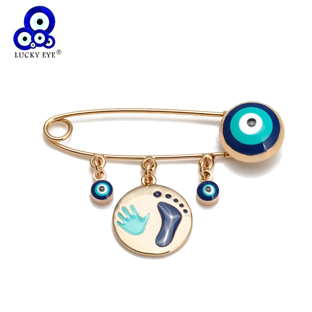 Lucky Eye Copper Round Pendant Turkish Evil Eye Brooch Pin Copper Gold Silver Color Brooch for Women Girls Fashion Jewelry BE229