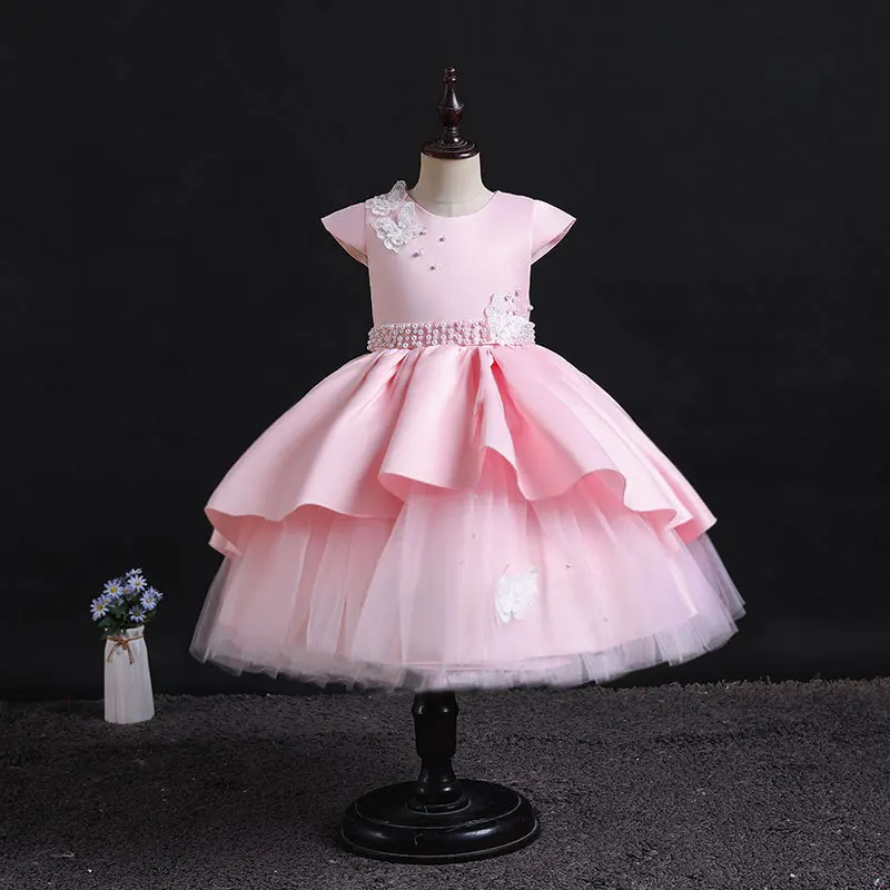 Girls Dress Beaded Bowknot Girl Holiday Wedding Birthday Party Show Dress Sweet And Cute Christmas Baby Girl Dress