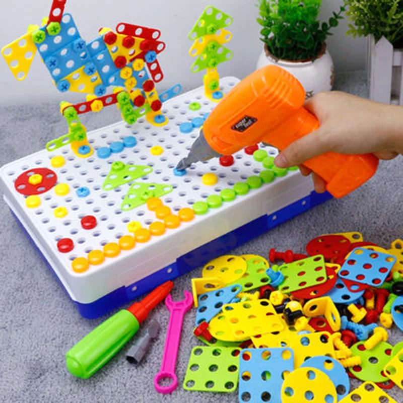 

drilling screw 3d creative mosaic puzzle toy Building Bricks Toys For Children Kids DIY Electric Drill Set Boys Educational Toy