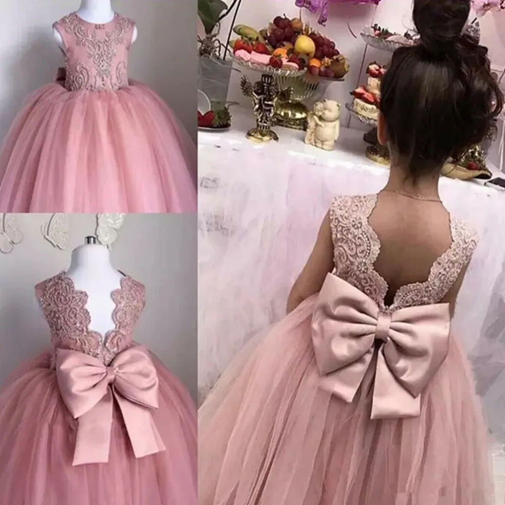 Vestido infantil de cetim, vestido para casamentos, festas de festa com contas