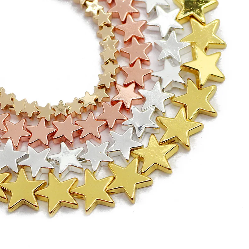 BTFBES Pentagram Star Shaped Hematite Natural Stone Gold Color Plated Loose Spacer Beads For Jewelry Making DIY Bracelet 4/6/8mm