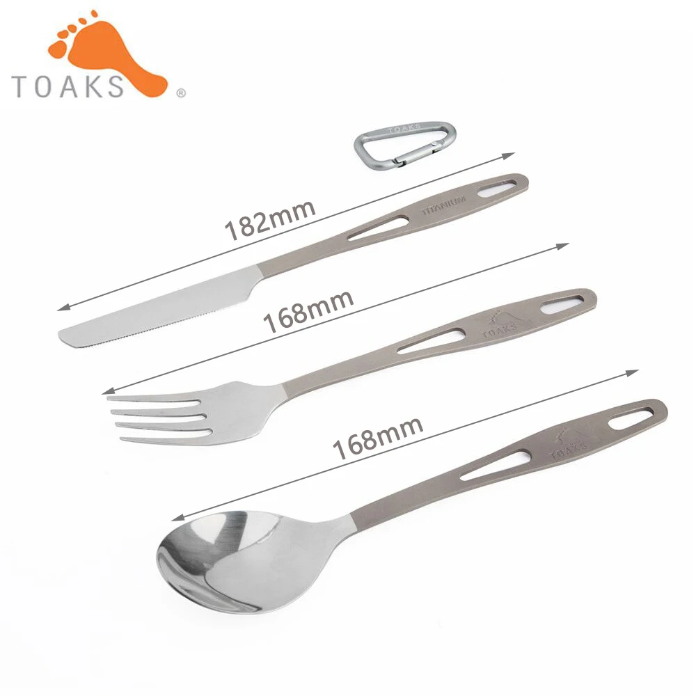 TOAKS Titanium Spoon 3PCS/Set Semi-Polished Outdoor Backpacking Picnic Household Dual-Use Fork Tableware Spoon SLV-02