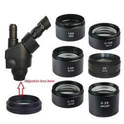 0.3X 0.5X 0.7X 0.75X 1X 1.5X 2.0X Auxiliary Objective Lens For Zoom Stereo Microscope Thread 48mm Trinocular Microscopio Lente