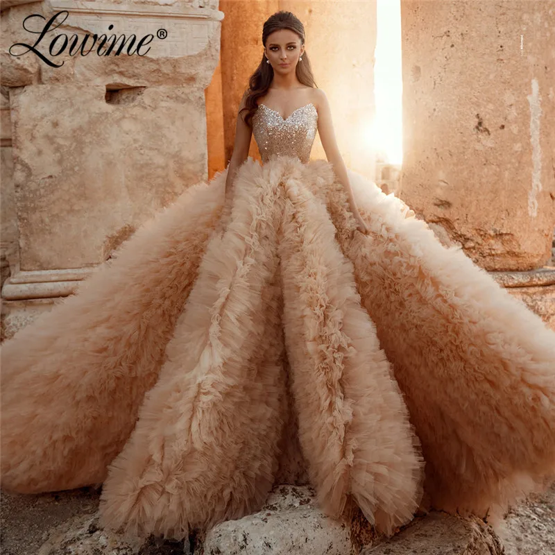 

Champagne Long Prom Dresses Couture Beads Celebrity Dresses A Line Tulle Puffy Arabic Evening Gowns Special Occasion Party Dress