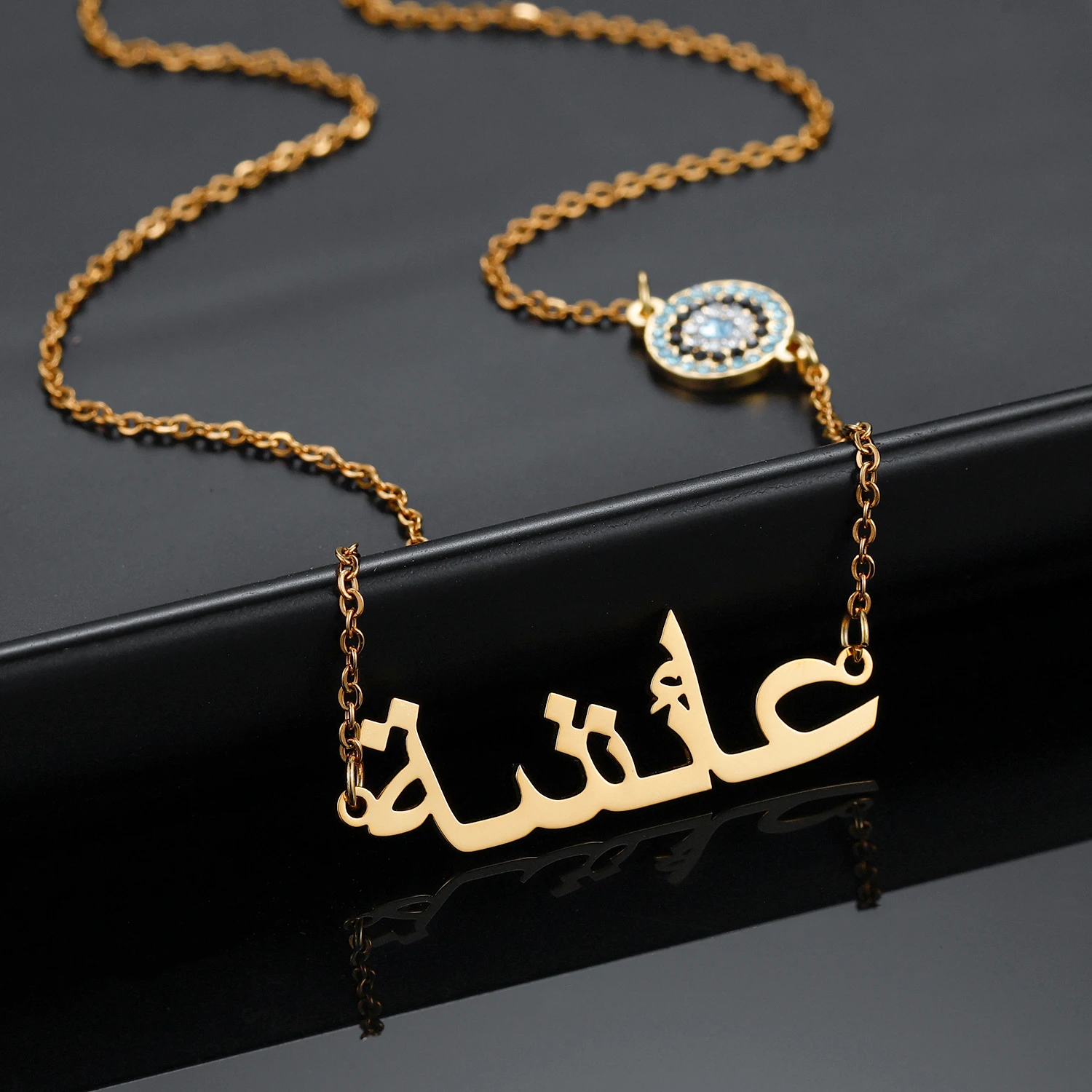 Customized Arabic Name Necklace Demon Eye Personalized Jewelry 18K Gold Necklace Gold Chain Stainless Steel Pendant For Women