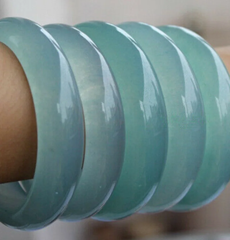 Natural 55-64mm 100% Ice Oil Cyan Jade Jadeite Quartzite Bracelet Bangle