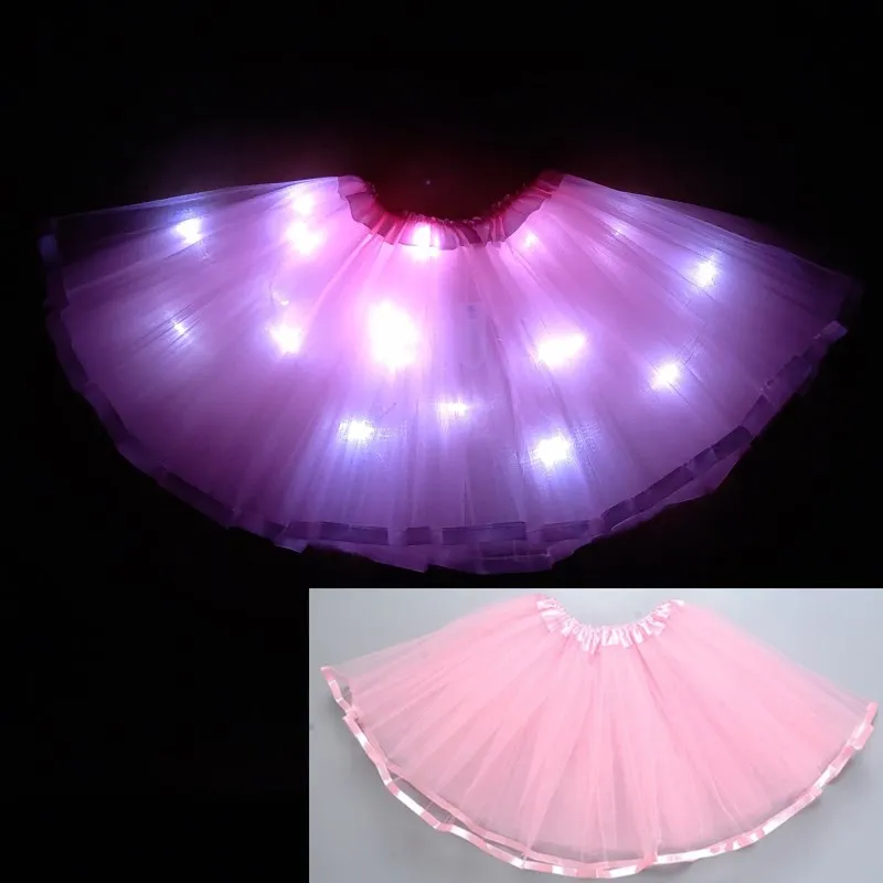 2024 new year Light LED Girl Kids Clothes Tutu Skirt Princess Party Tutus Tulle Pettiskirt Child Ballet Dance Christmas white