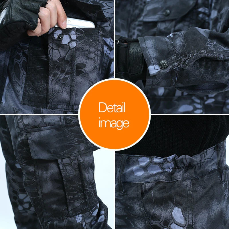 Mannen Lente En Zomer Zacht En Dunne Outdoor Camouflage Pak Zwart Python Patroon Slijtvaste Overalls Labor doek