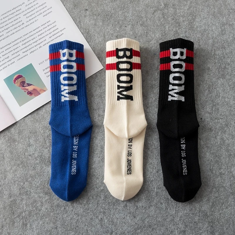 Tide Brand Socks Male Letter BOOM Tube Socks Female Tide European And American Streetwear Hip-Hop Wild High-Top Skateboard Socks