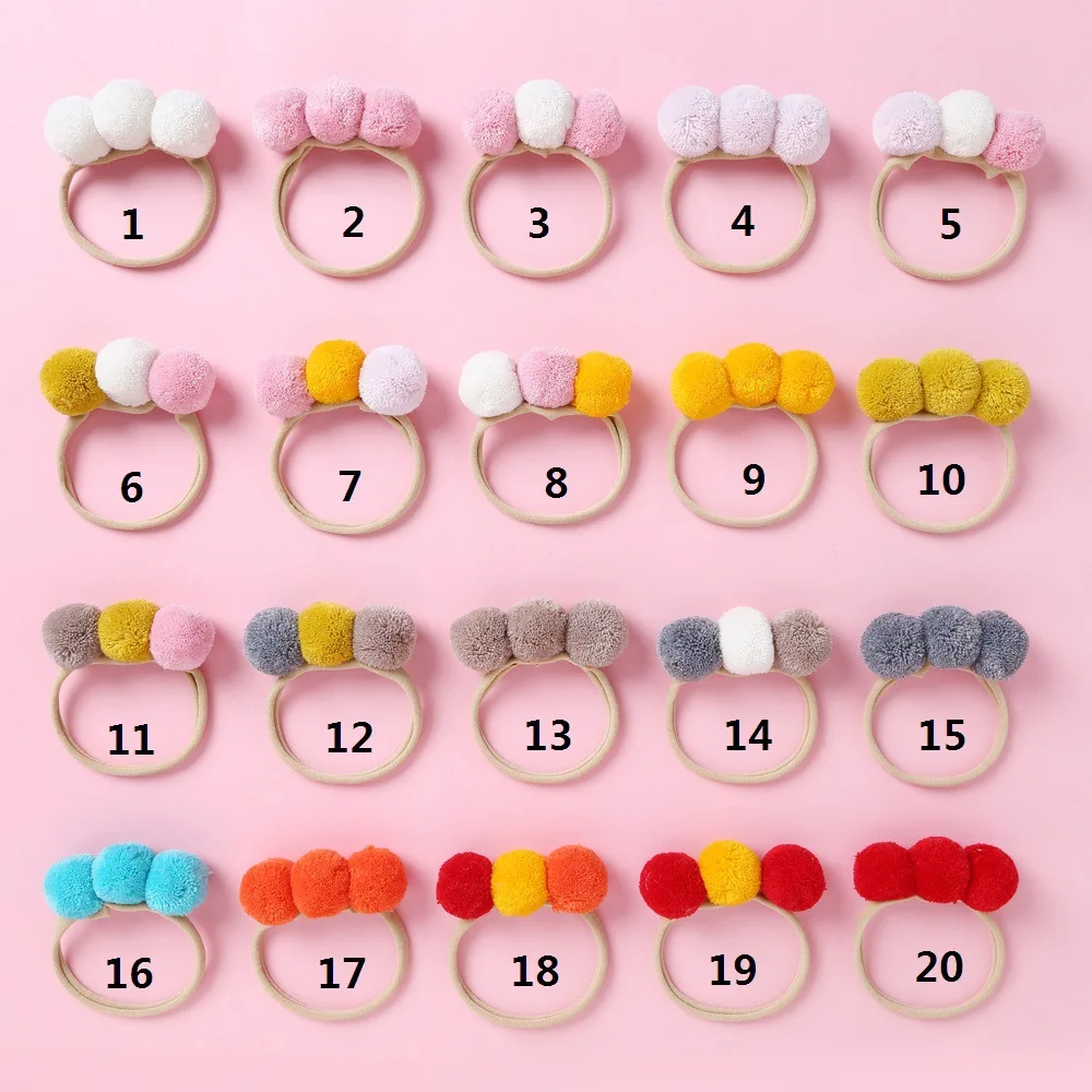 Baby Girls Headband Triple Pompom Newborn Nylon Hairbands Cute For Infant Autumn Winter Hair Accessories Toddler Scrunchy Turban