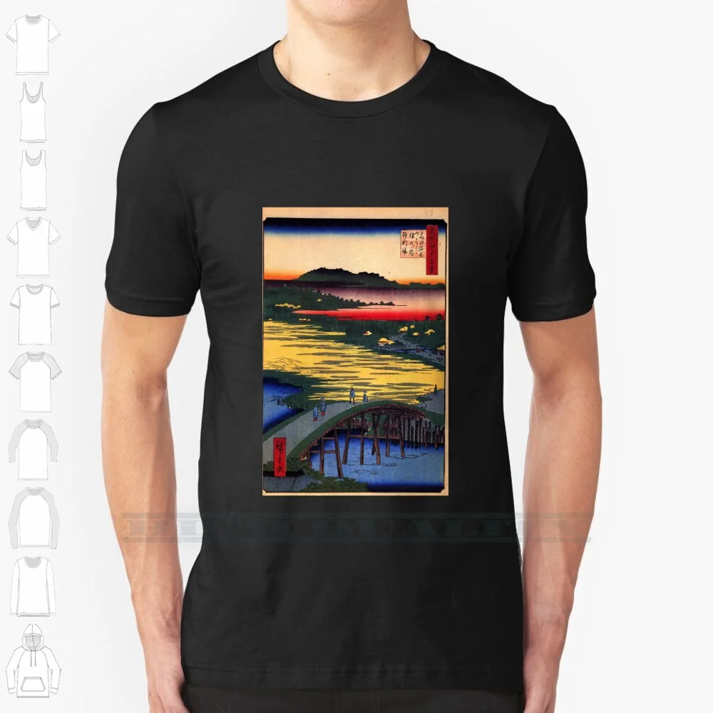 Sugatami Bridge By Utagawa Hiroshige ( Reproduction ) 100% Cotton T Shirt Sugatami Bridge Utagawa Hiroshige Reproduction City