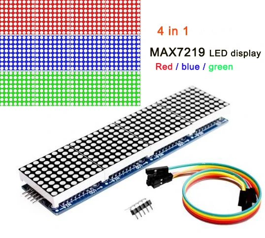 MAX7219 moduł macierzy punktowej 8*8 wspólna katoda 5V, czerwony, niebieski i zielony 4 w jednym wyświetlaczu LED z linią DuPont