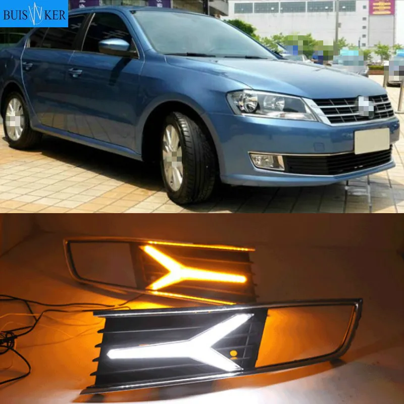 

1 Pair For Volkswagen VW Lavida 2013 2014 with Yellow Trun Signal Light Blue Night Lamp LED DRL Daytime Running Light