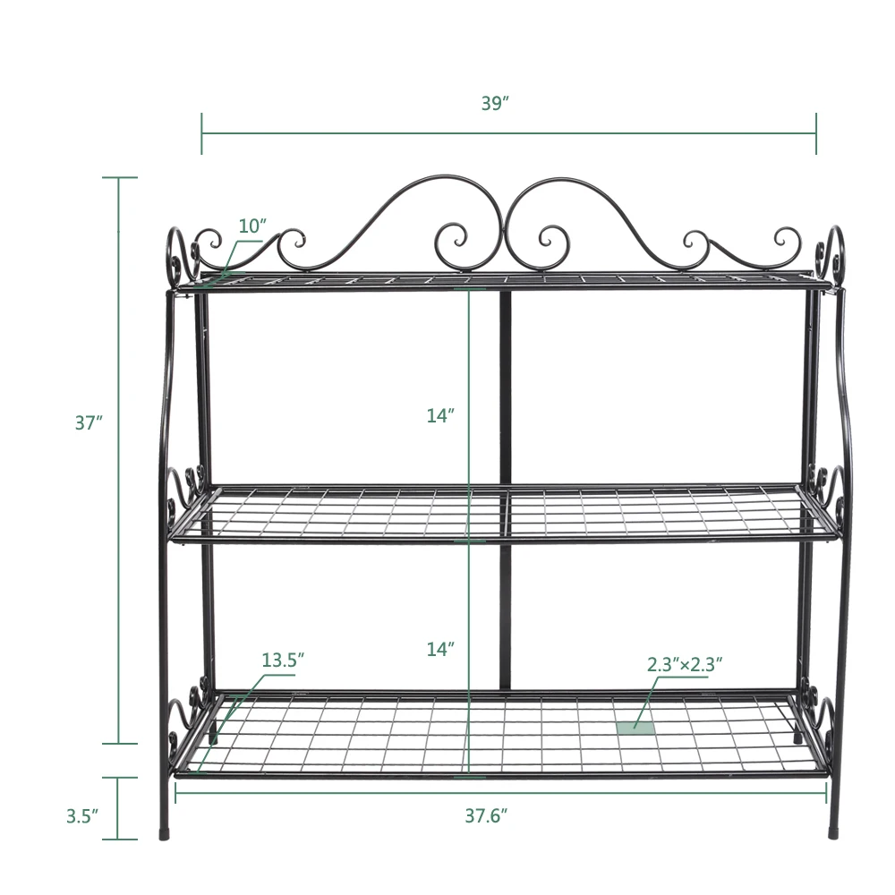 Beautiful Potted Plant Flowers Rack  Flower Stand  Paint With Lace Three-Tier Plant Stand Black