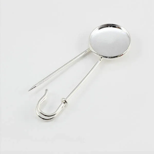 100pcs 20mm Silver Plated Brass Blank Round Bezel cups Cabochon Clips Brooches safety-pin Pins Bases Settings Findings Wholesale
