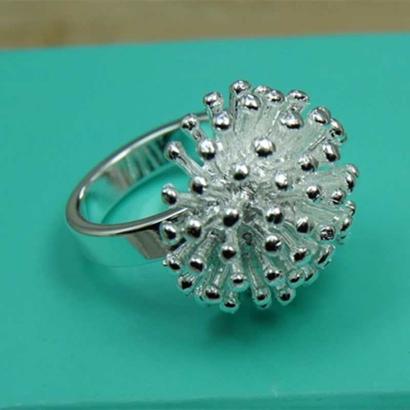 BABYLLNT 925 Sterling Silver Firework Coral Ring Women Fashion Wedding Engagement Silver Jewelry Gift