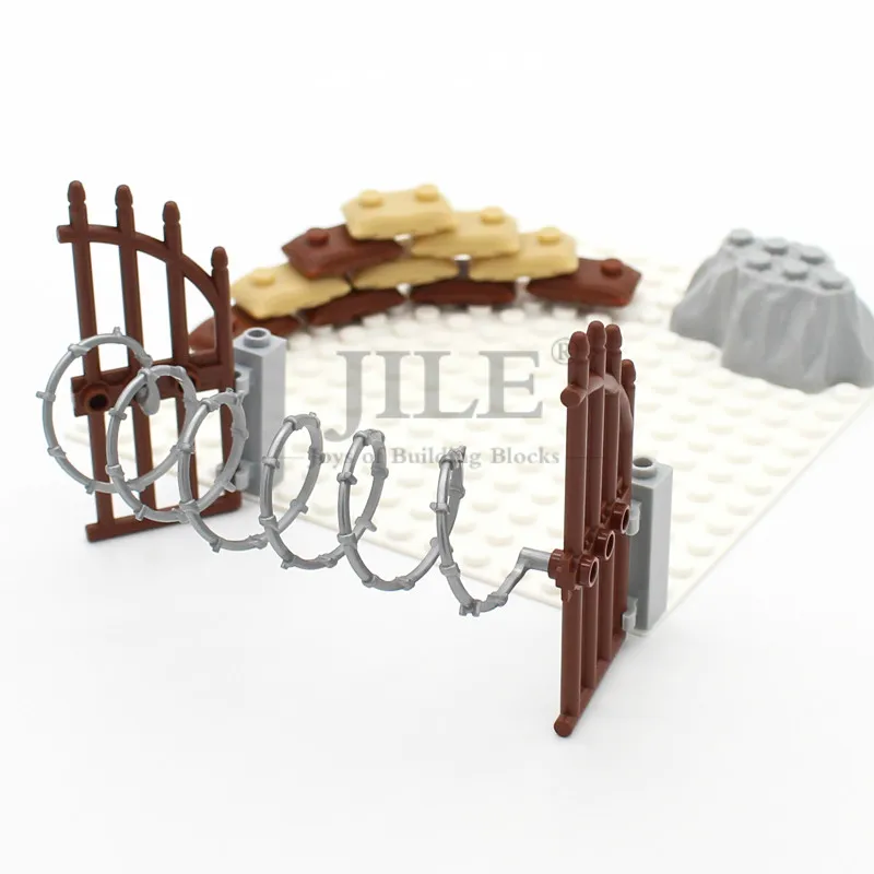 MOC Military Scenes Weapon Fence Roadblock Obstacle City Street View Building Blocks Bricks Compatible with Assembles Particles