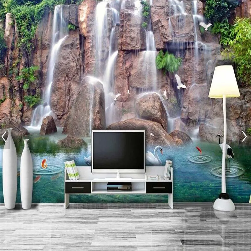 

Waterfall Swan Murales Para Pared Photo Murals HD Wallpaper Living Room Bedroom 3D Nature Wall Paper Murals Custom