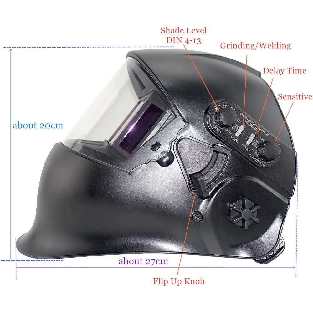 Professional Auto Darkening Welding Helmet Top Optical 1/1/1/1 View 100x65mm Brightest DIN3 Welder Mask