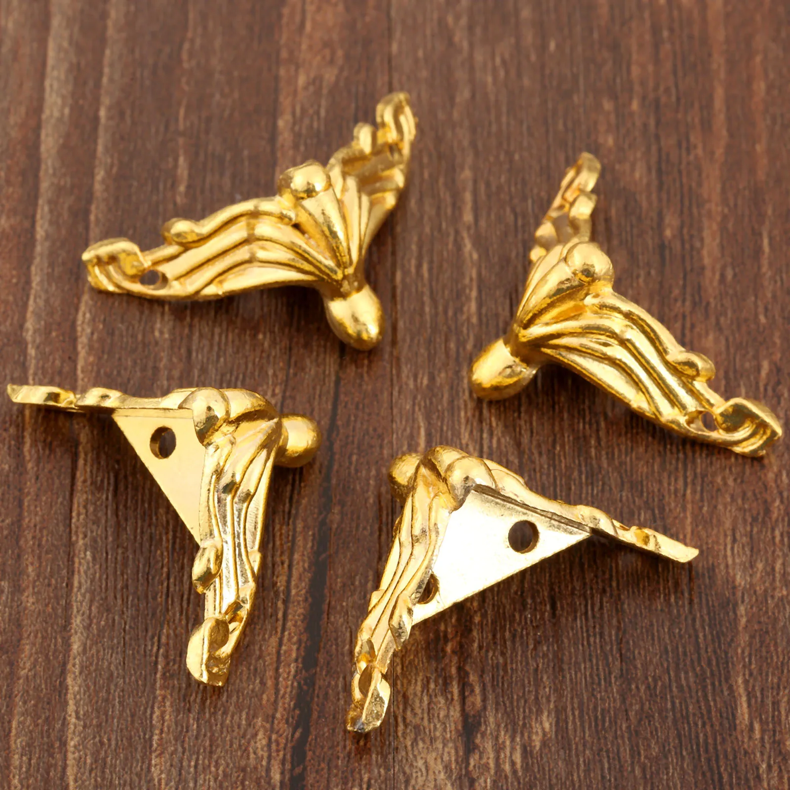 4pcs/lot Golden Iron Corners Decorative Protectors Antique Bronze Brackets Red Copper Brass Feet Desk Jewelry Box Foot 26mm*19mm - view 6