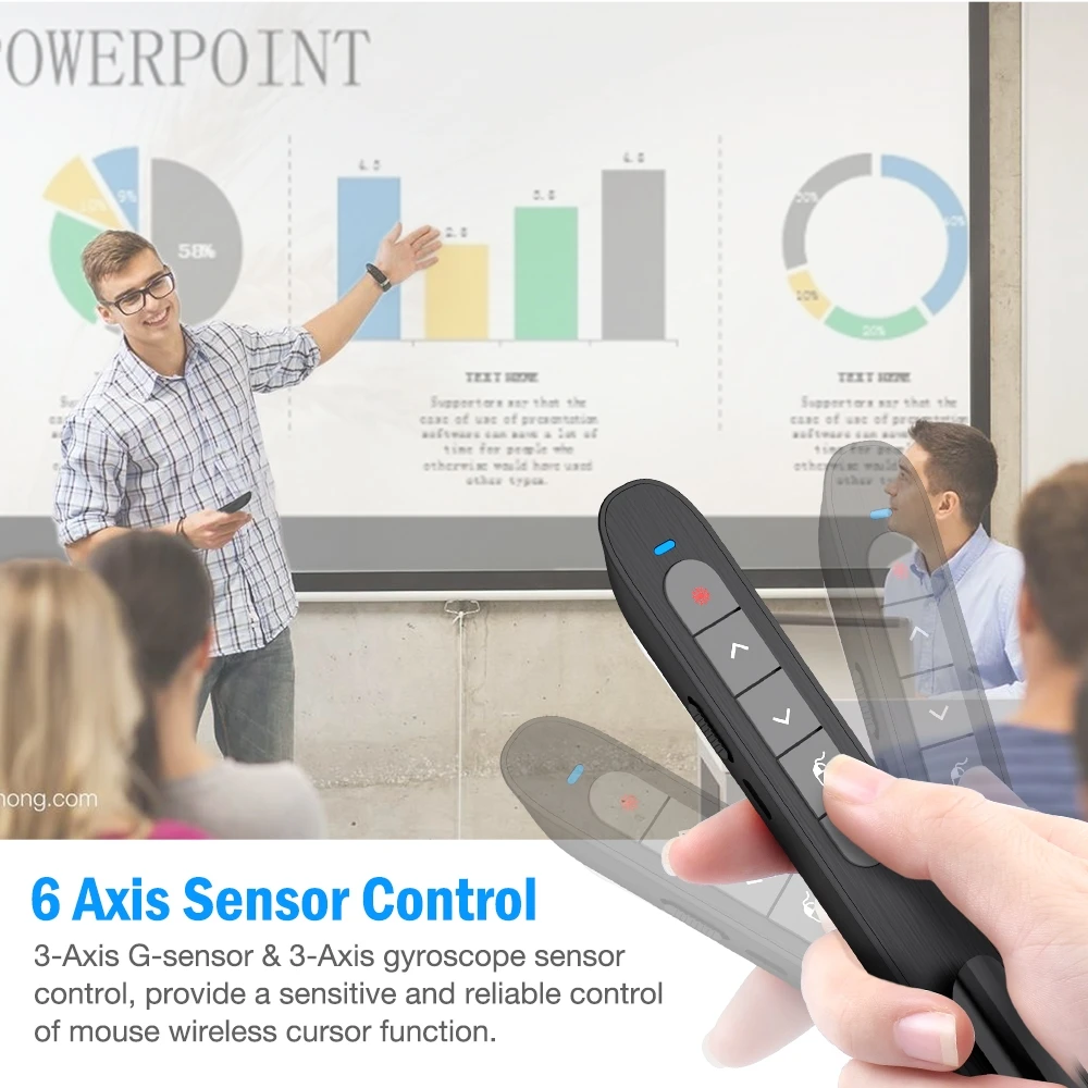 Перезаряжаемый беспроводной Презентер с аэромышью для презентации PPT указка с крассветильник том RF 2,4 ГГц PowerPoint Clicker для ПК Mac