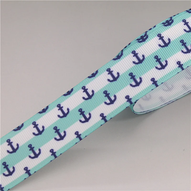 DHK 7/8\'\' 5yards Navy Anchor Sea Boat Printed Grosgrain Ribbon Accessory Hairbow Headwear Decoration DIY Wholesale OEM C1976