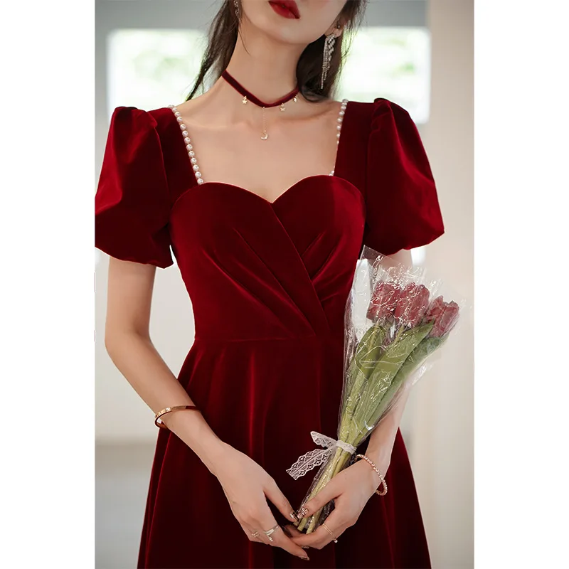 

Beauty-Emily 2021 Burgundy evening dresses long party dresses women evening elegant Flannel