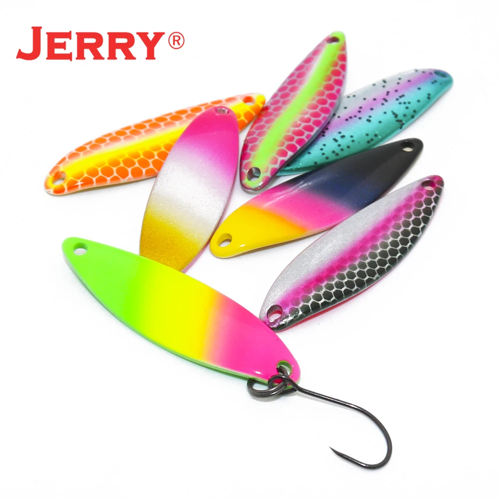 Jerry Leo-cucharas de Metal ultraligeras para Pesca de trucha, señuelos de latón Micro Aleteo, 1,6-3,5g, cebo giratorio de Color UV brillante para