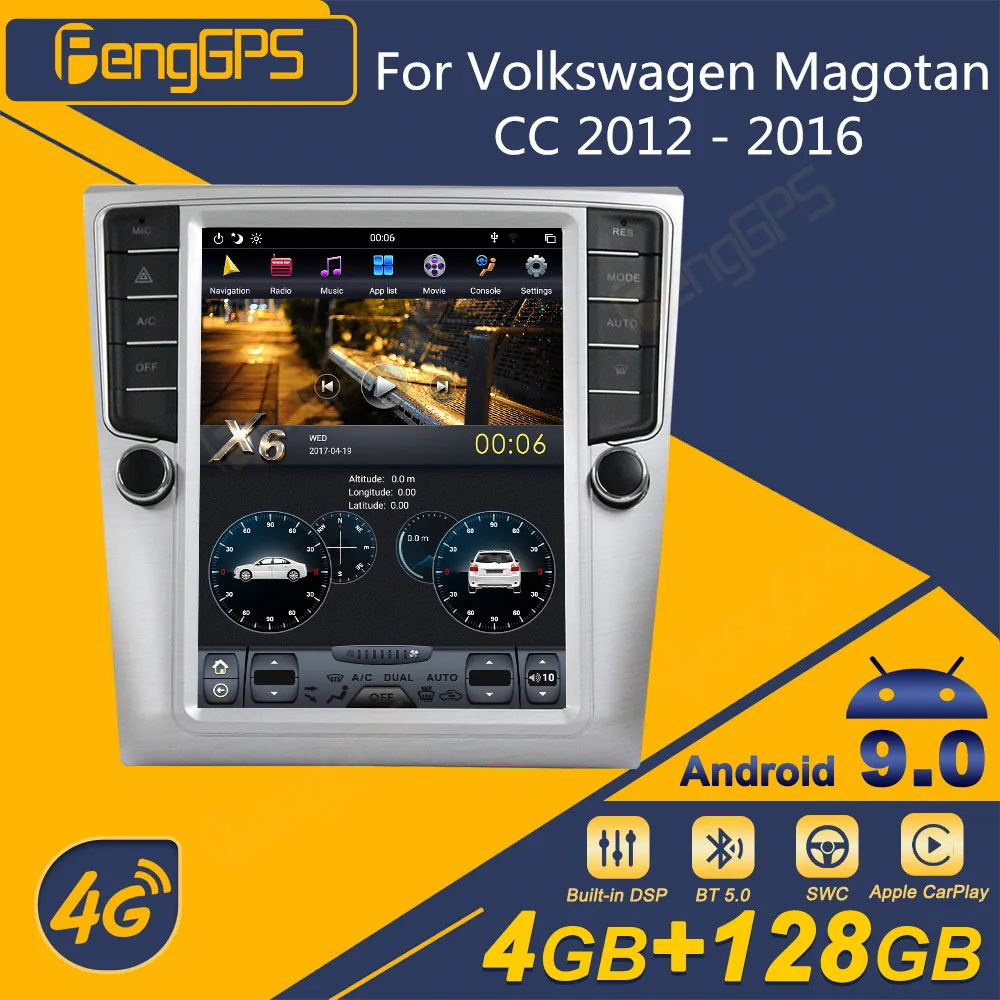 Автомагнитола для Volkswagen Magotan CC 2012-2016, Android, экран Tesla, 2Din стереоприемник, Авторадио, мультимедийный DVD-плеер, GPS