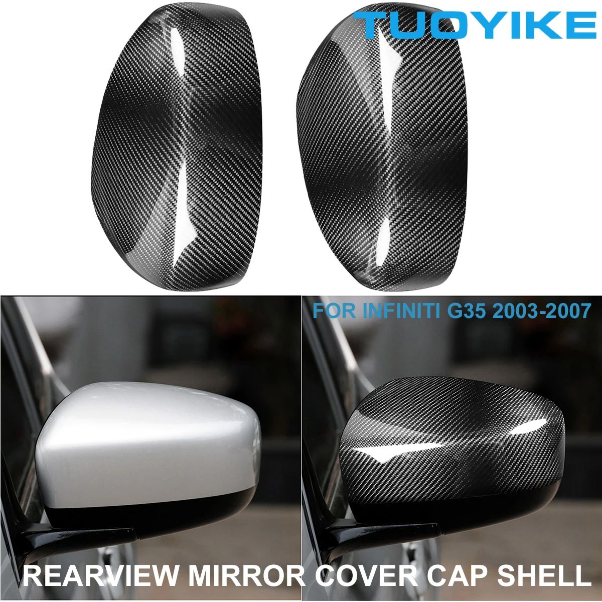 

LHD RHD Car Real Dry Carbon Fiber Rearview Mirror Cover Cap Shell Sticker Trim For Infiniti G35 2003-2007 Accessories Parts