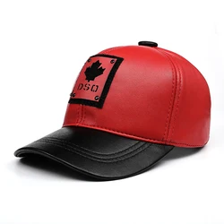 Unisex Chic Aple Leaf Genuine Leather Baseball Cap Men Women Thin Casual Winter Hat Young Korean Fashion Snapback Gorras Hombre