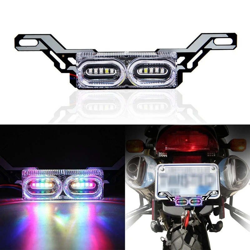 Universal Motorcycle Tail Light LED Motos Brake Signal Lights 12V 7 color Flowing License plate Lamp