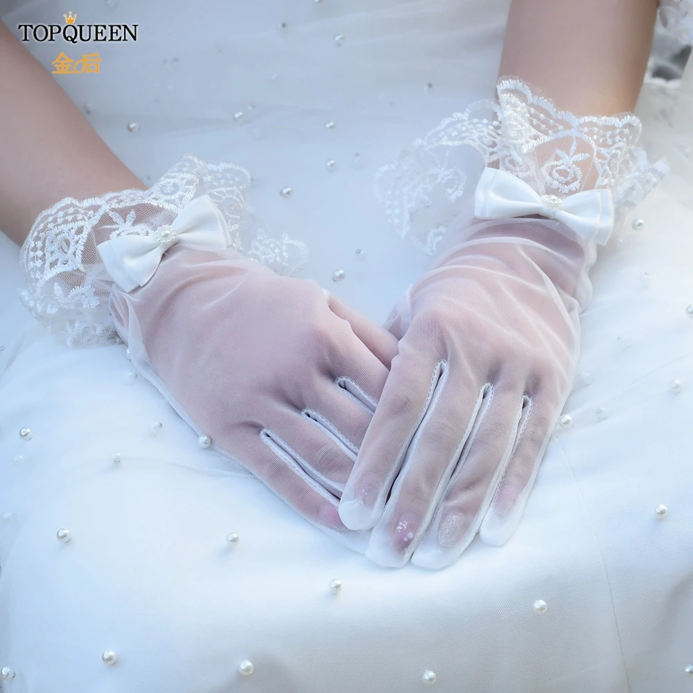 

TOPQUEEN M07 Woman Wedding Glove with Bow Transparent Gloves Uv Protection Vintage Gloves White Gloves DIY Gloves for Women