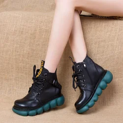 GKTINOO Shoes Women Boots Retro Genuine Leather 2024 New Autumn Winter Zip Round Toe Concise Handmade Leisure Ankle Boots