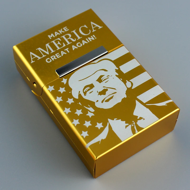 Metal Cigarette Case Cover Clamshel Aluminum Alloy Cigarette Box Smoking Gift US President Donald J Trump Derivatives Products