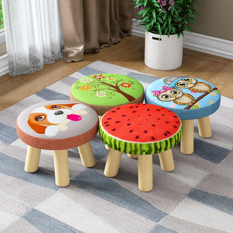 

Children's 28x20cm Cartoon Animal Printing Wooden Stool Chair Dining Kitchen Living Room Toilet Step-stool Round Ottoman