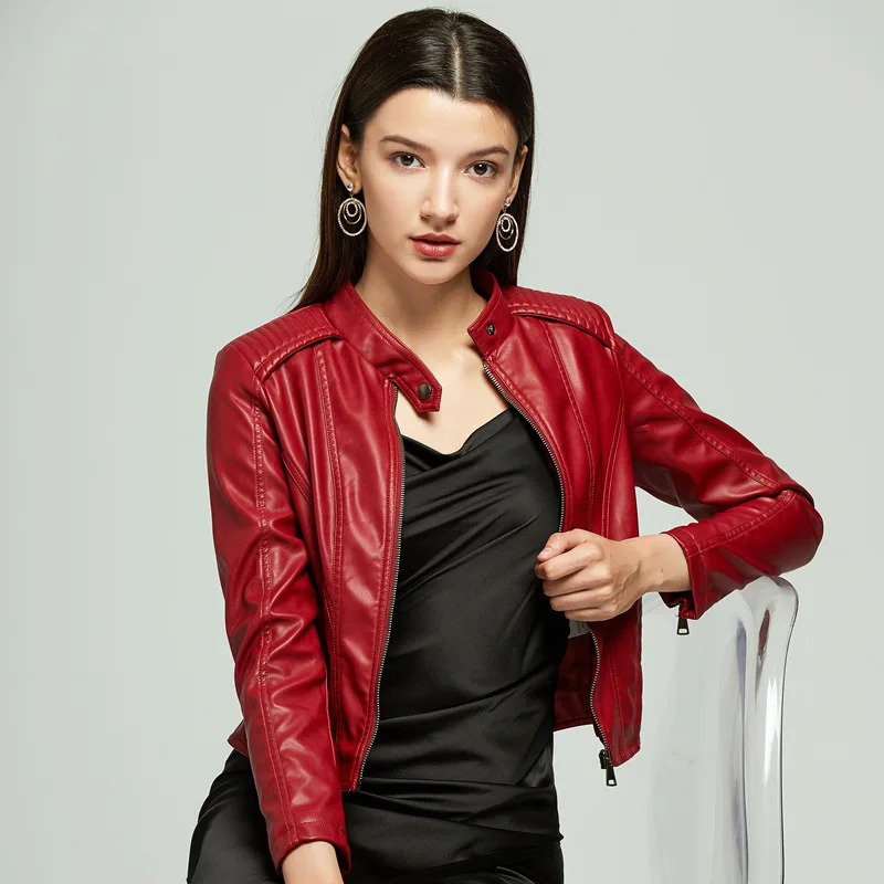 2020 Plus Size Autumn Winter Women Leather Coat Female Rivet Biker Leather Jacket Coat Women Outerwear Female Jacket 6609