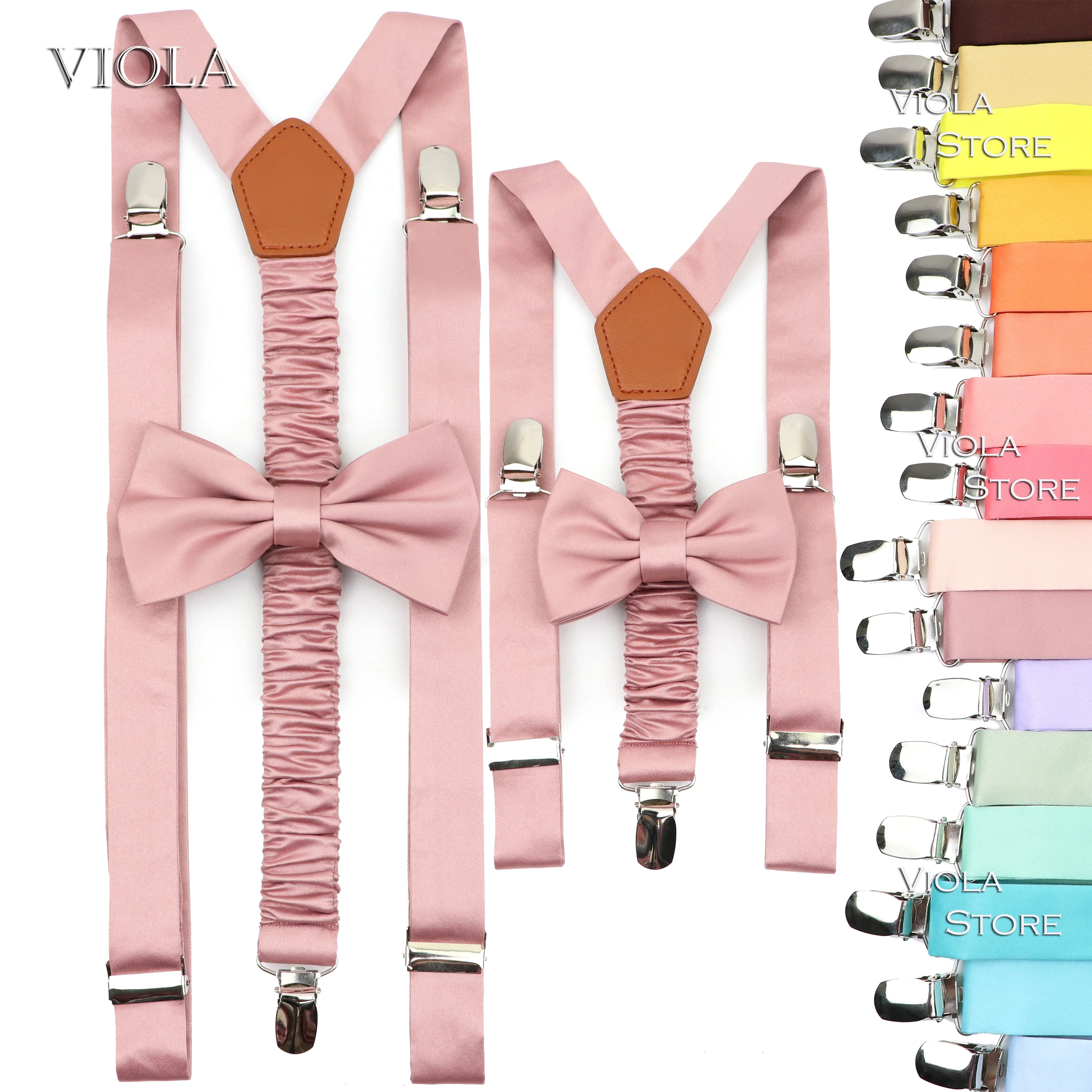 Top colore caldo rosa verde uomo bambino solido poliestere bretella papillon Set festa nuziale Brace camicia cinghie accessorio regalo 2 dimensioni