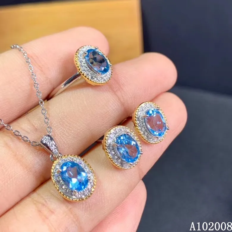 

KJJEAXCMY fine jewelry 925 sterling silver natural blue topaz earrings ring pendant exquisite ladies suit support testing